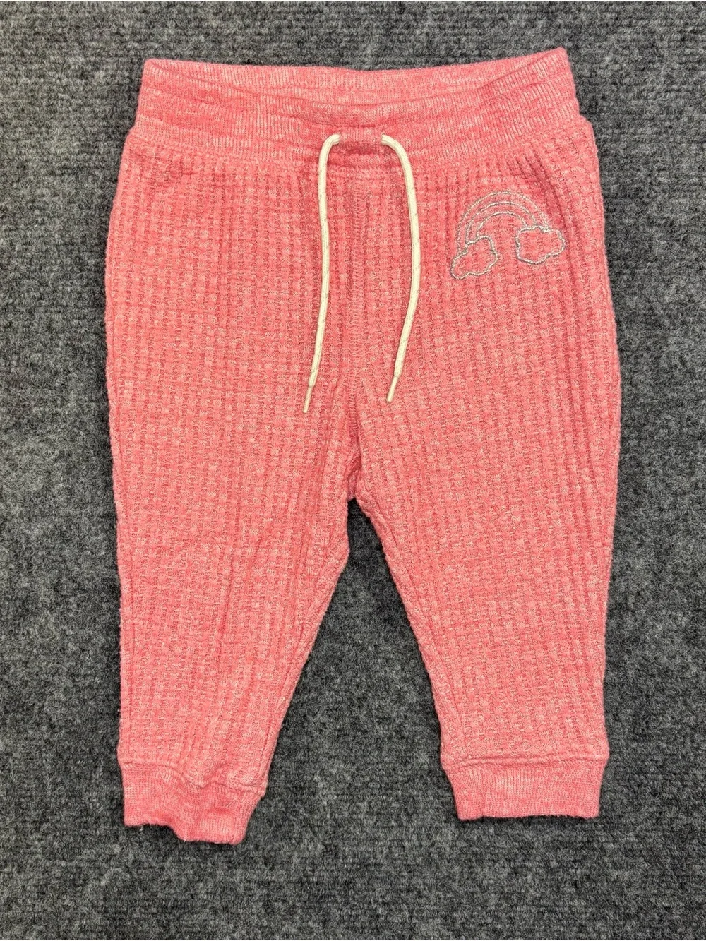 Baby Gap Girls 12-18 Months Pink Waffle Knit Jogger Pants Embroidered Pull On